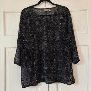 Chico's Size 3 Black White Patterned Sheer‎ Blouse Dolman Sleeve Chicos Size XL